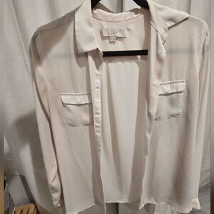 LOFT Cream Button-Up Blouse